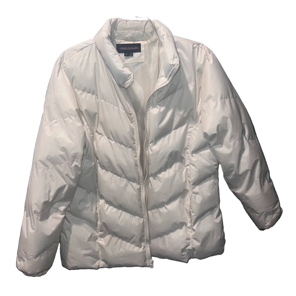 Franklin Allen Puffer Jacket Coat Women Size XL Ivory Quilted Zip Up Winter
